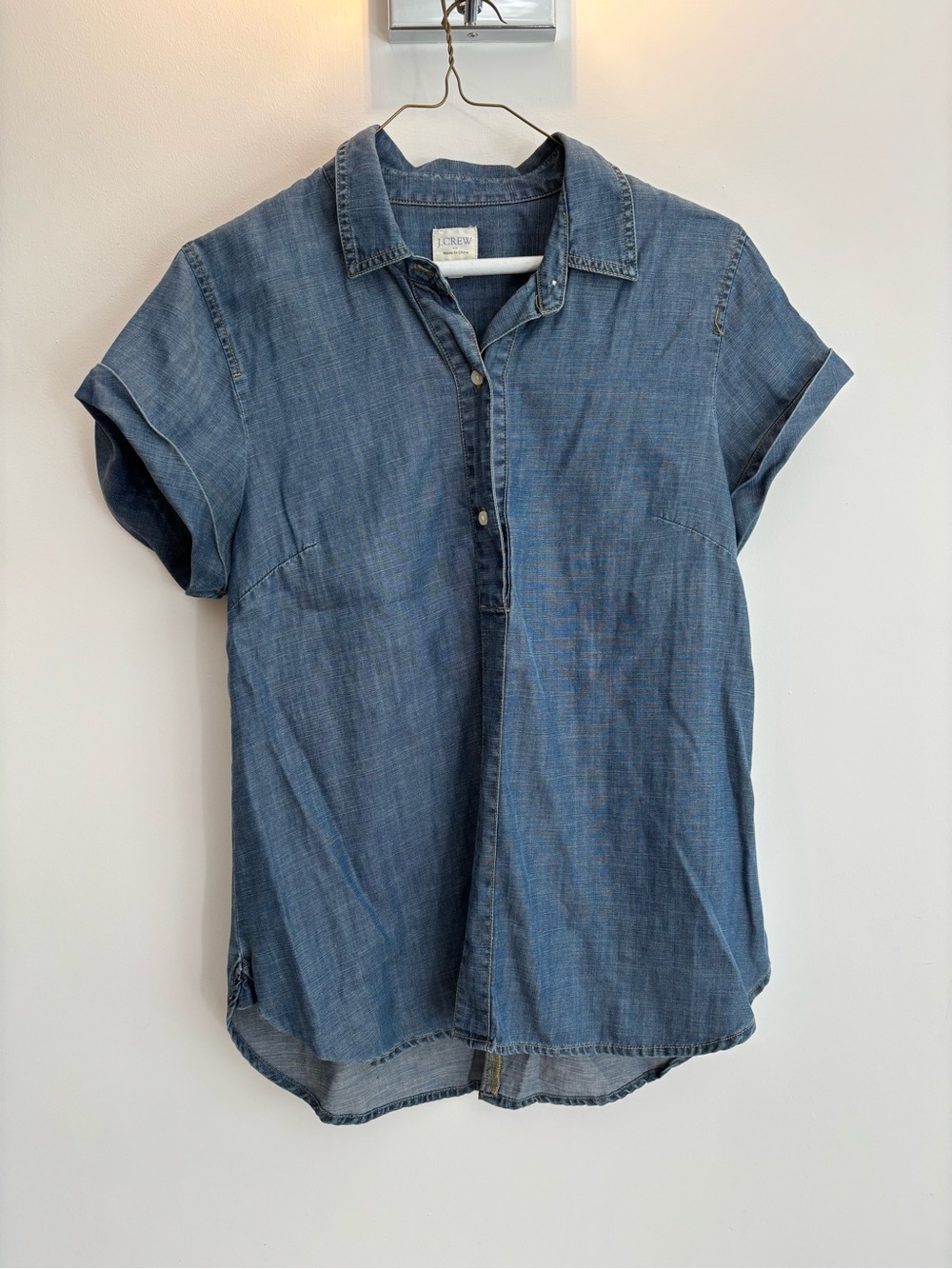 J. Crew Denim Button-Up Shirt in Faded Blue